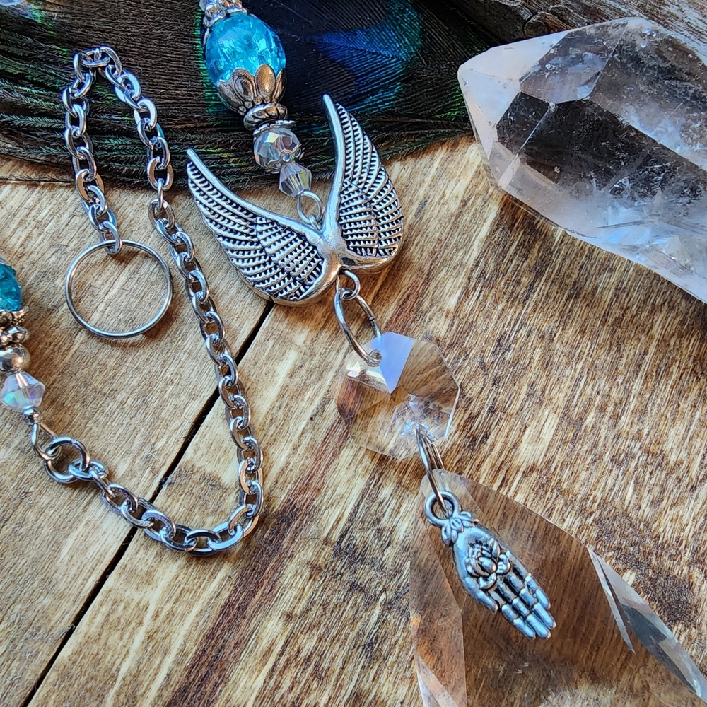 Angel Suncatcher Blue Glass Crystal SunCatcher Celtic Heart Angel Wings Ornament